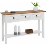Table console campo avec 3 tiroirs, style mexicain en pin massif blanc et brun