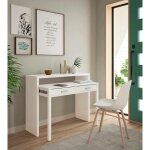 Table console billings, bureau avec plateau extensible, bureau pc avec 2 tiroirs, cm 99x36h88, blanc ...