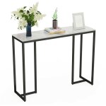 Table console entree en marbre blanche scandinave pour salon entre couloir - benteley blanc 100x30x78. ...