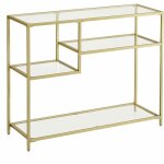 Table console, table d'entr�e, en verre tremp�, cadre en m�tal, avec �tag�res de rangement, 35 x 100 ...