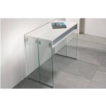 Inside75 - table console extensible 45  225 cm stef 8 couverts pitement verre clair plateau blanc