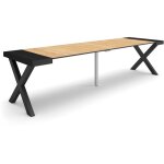 Table console extensible, console meuble, 300, pour 14 personnes, pieds bois massif, style moderne, noir ...