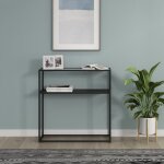 [en. casa] - table console kuhmo mtal verre tremp 80 x 80 x 30 cm noir transparent