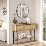 Table console kv�nangen 100 x 30 x 76 cm effet ch�ne aspect rotin noir [en. casa]
