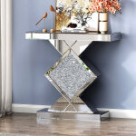 Table console avec miroir, table d'entre argente avec finition miroir en forme de diamant, table troite ...