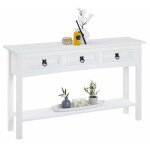 Table console rural avec 3 tiroirs, style mexicain en pin massif blanc