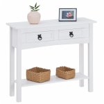 Table console rural avec 2 tiroirs, style mexicain en pin massif blanc Table console rural avec 2 tiroirs, style mexicain en pin massif blanc