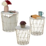 Relaxdays - table corbeille d'appoint, lot de 3, panier pour le salon, mtal et aspect marbre, 3 tailles, ...