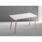Pegane - table de cuisine, table � manger coloris blanc mat avec pieds naturel - longueur 100 x profondeur ...