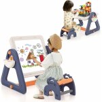 Goplus - table enfant rversible avec chaise - tableau blanc / tabled'activits avec 160 blocs de construction ...