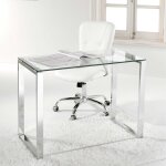Fijalo ? table d'�tude pour enfant 100 x 50 cm ? verre tremp� translucide ? pieds chrom�s ? bureau moderne ...