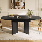 Table extensible 120 - 160x80 cm pour cuisine ou salon, gain de place, structure stable en mdf noir