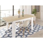 Table extensible 140 - 190x90x78 cm blanc mat et ch�ne clair ? corf�