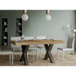 Table extensible 6  12 places l 160  264 cm bois clair et pieds mtal gris fonc tsara