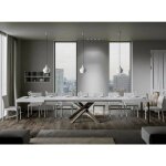 Table extensible 8 � 20 personnes blanche et pieds entrelac�s 4 couleurs l 180 � 440 cm artemis