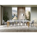 Table extensible blanche et pieds ch�ne naturel 6 � 12 personnes kristo l 180 � 284cm 2 pieds - 2 pieds ...