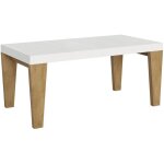 Table extensible blanche et pieds ch�ne naturel 6 � 12 personnes kristo l 180 � 284cm - support 4 pieds ...
