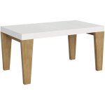 Table extensible blanche et pieds ch�ne naturel 6 � 20 places kristo 160 � 420cm - pied et support sur ...