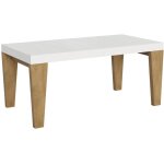 Table extensible blanche et pieds chêne naturel 6 à 20 places kristo 180 à 440cm - support 4 pieds Table extensible blanche et pieds chêne naturel 6 à 20 places kristo 180 à 440cm - support 4 pieds