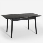 Table extensible en bois 115 - 145x80cm cuisine verre blanc noir pixam - noir