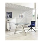 Sololed - table fixe rond� en verre tremp� et pieds gris chrom�s
