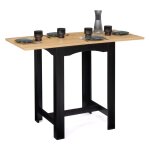 Table haute de bar extensible dona 2 à 4 personnes noire plateau façon hêtre 60 - 120 cm Table haute de bar extensible dona 2 à 4 personnes noire plateau façon hêtre 60 - 120 cm