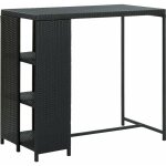 Table haute de bar avec rangement noir 120x60x110 résine tressée 2 Table haute de bar avec rangement noir 120x60x110 résine tressée 2