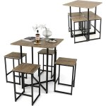 Costway - table haute cuisine 4 tabourets cadre en mtal, table industrielle avec chaise encastrable, ...