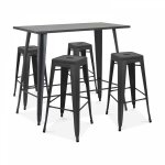Table haute de jardin et 4 tabourets en mtal noir mat