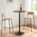 [en. casa] - table haute ronde vantaa acier mdf 100 x 60 cm noir effet noyer