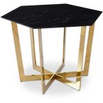 Cotecosy - table hexagonale 120cm zadig verre effet marbre noir et pied m�tal or