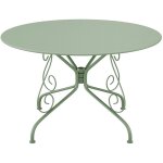 Table de jardin d. 120 cm en m�tal fa�on fer forg� - vert amande - guermantes de mylia
