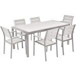 Table de jardin et 6 chaises 180x90 cm bois synth�tique blanc et aluminium vernio
