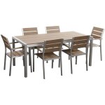 Table de jardin et 6 chaises 180x90 cm bois synth�tique bois clair et aluminium vernio