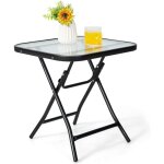 Table de jardin bistro pliante, avec plateau en verre tremp�, cadre en acier, 46, 5x46, 5x47, 5cm, pour ...