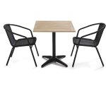 Table de jardin carr� plateau bois et 2 chaises en r�sine
