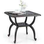 Table de jardin carr�e 53 cm en fonte d'aluminium, table d'appoint d'ext�rieur avec �tag�re de rangement ...
