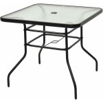 Goplus - table de jardin carr�e 80x80x70, 5cm - plateau en verre tremp� � eau avec trou de parasol - ...