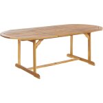 Table de jardin extensible ovale 160 / 220 x 100 cm en bois d'accacia clair avec une touche rustique ... Table de jardin extensible ovale 160 / 220 x 100 cm en bois d'accacia clair avec une touche rustique ...