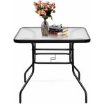 Table de jardin en fer et verre tremp avec trou pour parasol, table bistro rsistante aux intempries ...