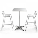 Table de jardin mange - debout et 2 chaises aluminium gris