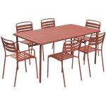 Table de jardin m�tal + 2 fauteuils et 4 chaises. terracotta. acier traitement anti rouille