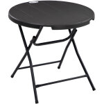 Table de jardin pliable 4 personnes table ronde pliante � 80 cm acier �poxy plateau hdpe aspect bois ...