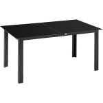 Table de jardin rectangulaire 6 personnes dim. 150l x 90l x 74h cm alu. plateau verre tremp noir