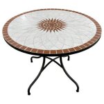 Table de jardin ronde �100 cm avec plateau en mosa�que imitation pierre ? rock ? vivagarden