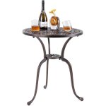 Table de jardin ronde 61 cm en fonte d'aluminium, table d'appoint d'extrieur avec trou pour parasol ...