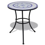 Table de jardin ronde cramique bleu et mtal noir keani