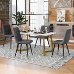 Ensemble table � manger rectangulaire avec 4 chaises, table de cuisine avec pieds dor�s, chaises en lin ...