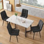 Redom - table � manger moderne finition marbre (1 pi�ce), table de cuisine, structure en m�tal, noir ...