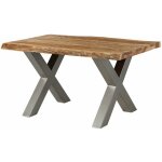 Massivmoebel24 - table à manger 160x90 en bois de sheesham sablé bois naturel pieds en x gris freeform ... Massivmoebel24 - table à manger 160x90 en bois de sheesham sablé bois naturel pieds en x gris freeform ...